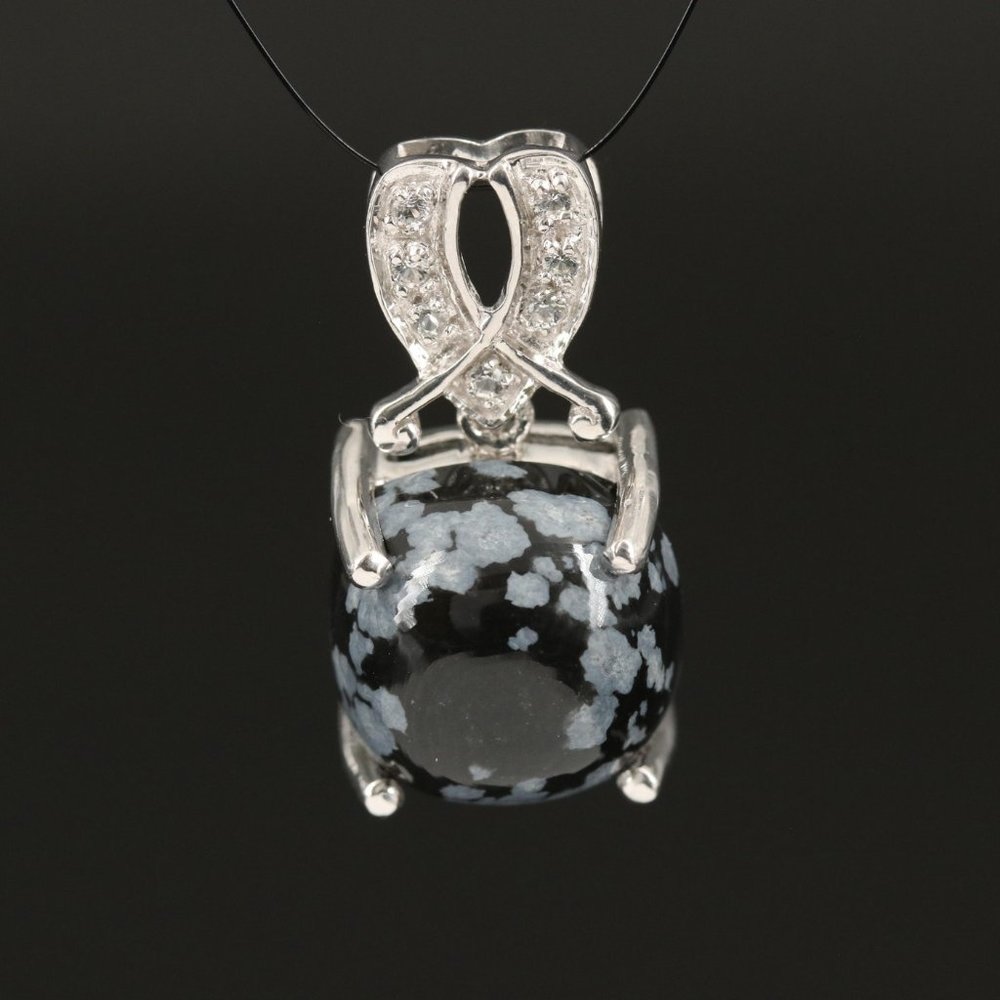 Sterling Snowflake Obsidian and Topaz Pendant